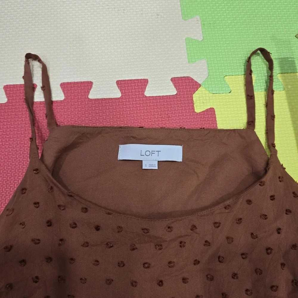 LOFT Women's Small Brown Clip Dot Sleeveless‎ Mini Dress Lined Tiered Boho
